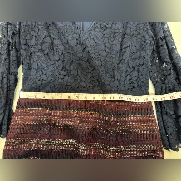 Nanette Lepore Lace-Bodice Bell Sleeve Cranberry Multi Dress Size 10 NWT - Picture 8 of 10